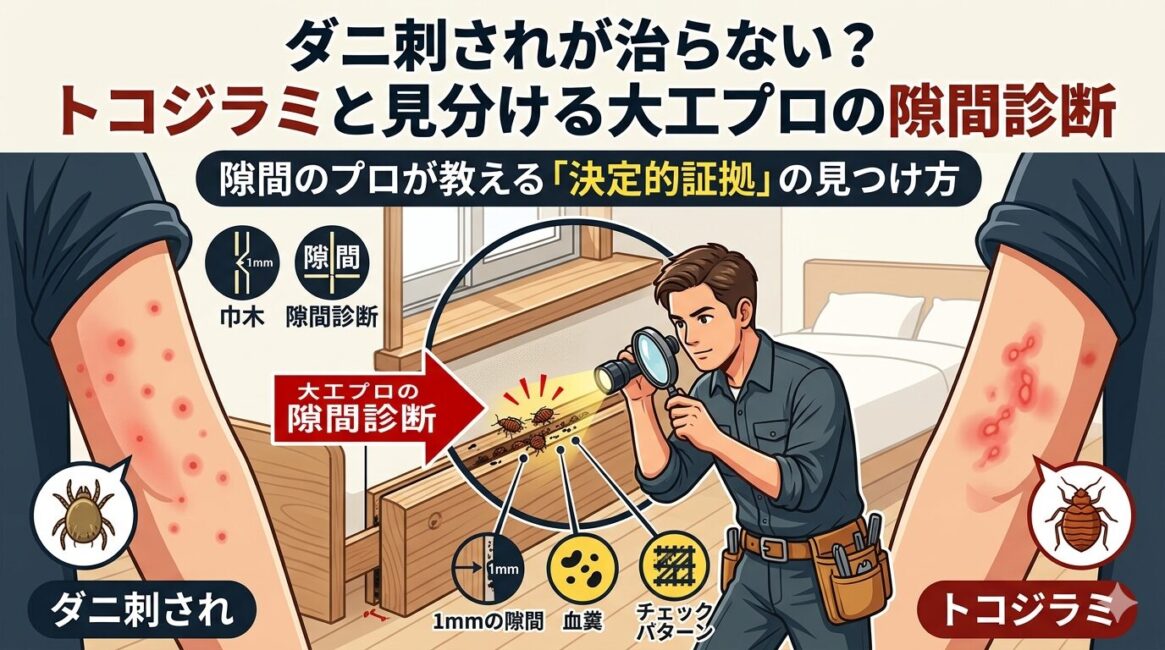 ダニ刺されが治らない？トコジラミと見分ける大工プロの隙間診断