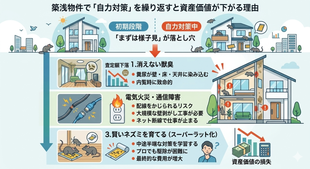 築浅物件でネズミの自力駆除を繰り返すと資産価値が下がる