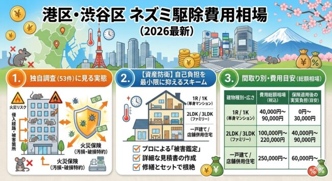 港区・渋谷区のネズミ駆除費用相場（保険適用前・後）