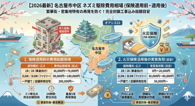 名古屋市中区のネズミの駆除費用相場（保険適用前・適用後）