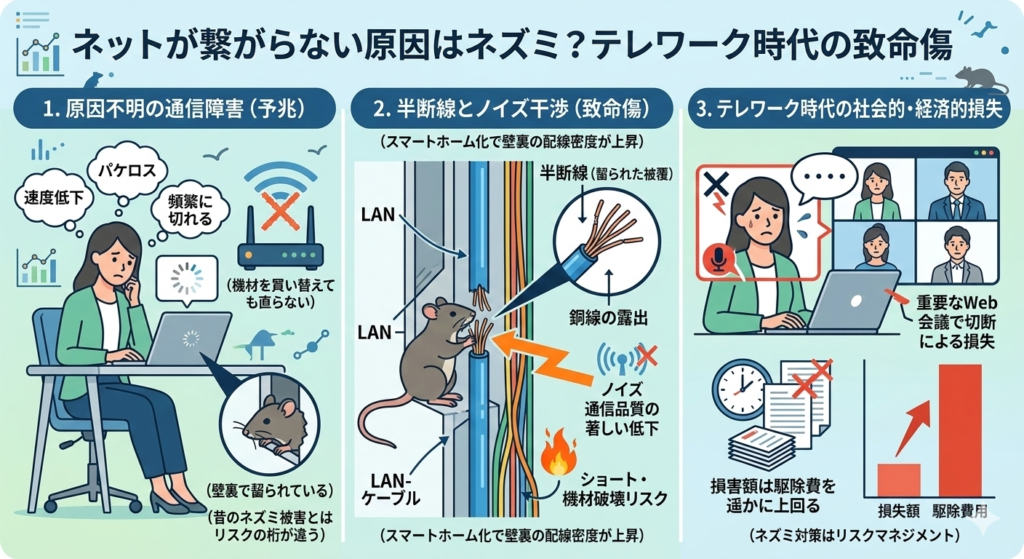 ネズミが原因でネットが繋がらないことによる損失