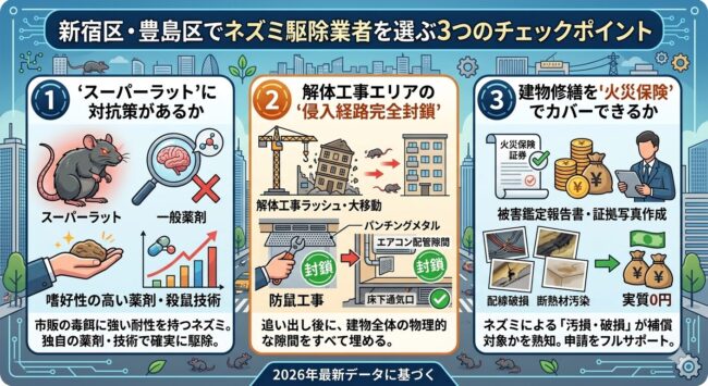 新宿区・豊島区でネズミ駆除業者を選ぶ3つのチェックポイント