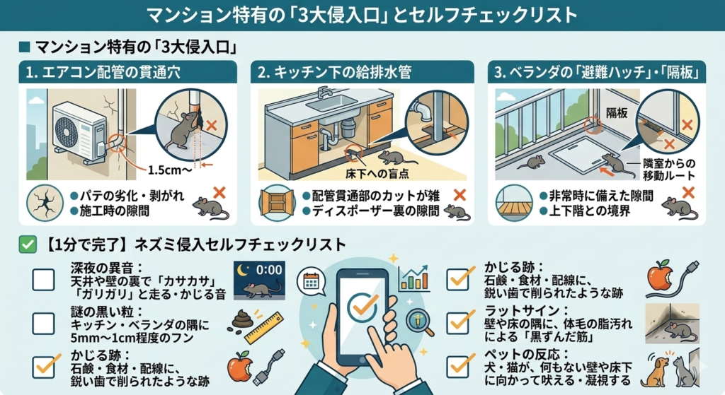 マンション特有のネズミの3大侵入口とセルフチェックリスト