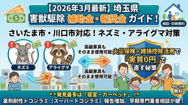 埼玉県の害獣駆除補助金・報奨金ガイド！さいたま市・川口市のネズミ・アライグマ対策と「実質0円」で直す秘策