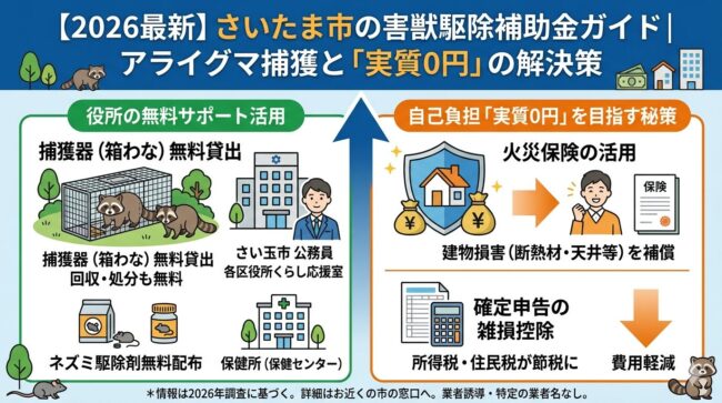 さいたま市の害獣駆除補助金ガイド｜アライグマ捕獲と「実質0円」の解決策