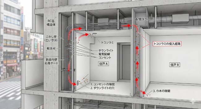 渋谷エリアの洗練されたリノベーションマンションの断面図