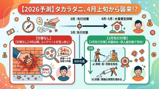 タカラダニ発生は4月上旬から？3月中にすべき先行逃げ切り対策3選｜建築プロが教える隙間封鎖術