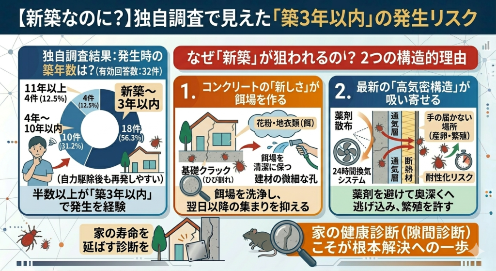 独自調査：築3年以内のタカラダニの発生リスク
