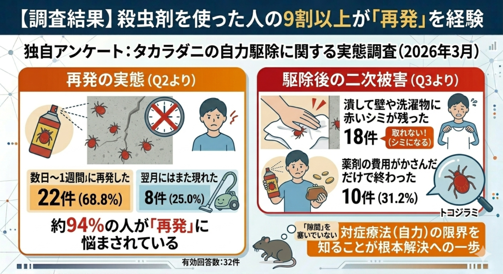 独自調査：殺虫剤を使った人の9割以上が再発を経験