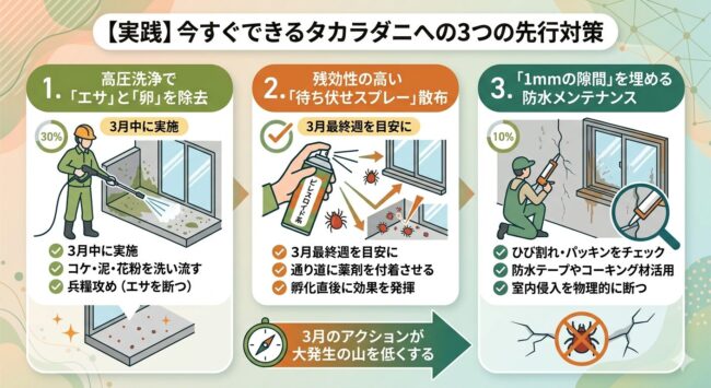 今すぐできるタカラダニへの3つの先行対策