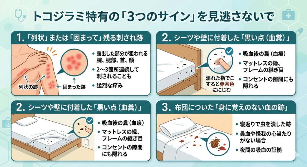 トコジラミ サイン 列状の跡 血糞 布団