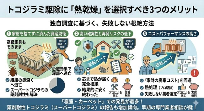 トコジラミ駆除に熱乾燥を選択すべき3つのメリット