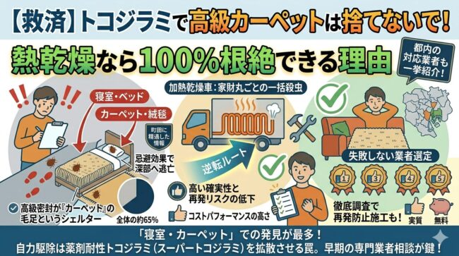 【救済】トコジラミで高級カーペットは捨てないで！熱乾燥なら100%根絶できる理由と都内の対応業者