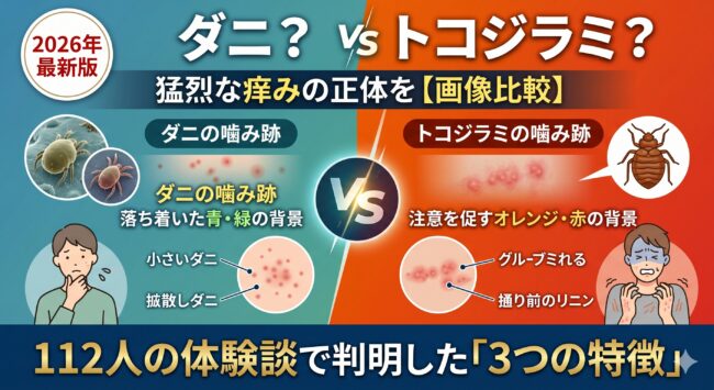【画像比較】ダニじゃない？寝てる間の猛烈な痒みの正体を見分ける3つの特徴｜112人の体験談で判明した刺され跡の真実