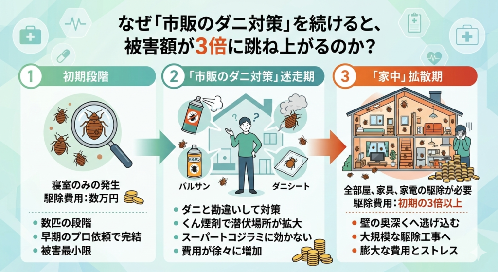 市販ダニ対策 被害拡大 被害額3倍