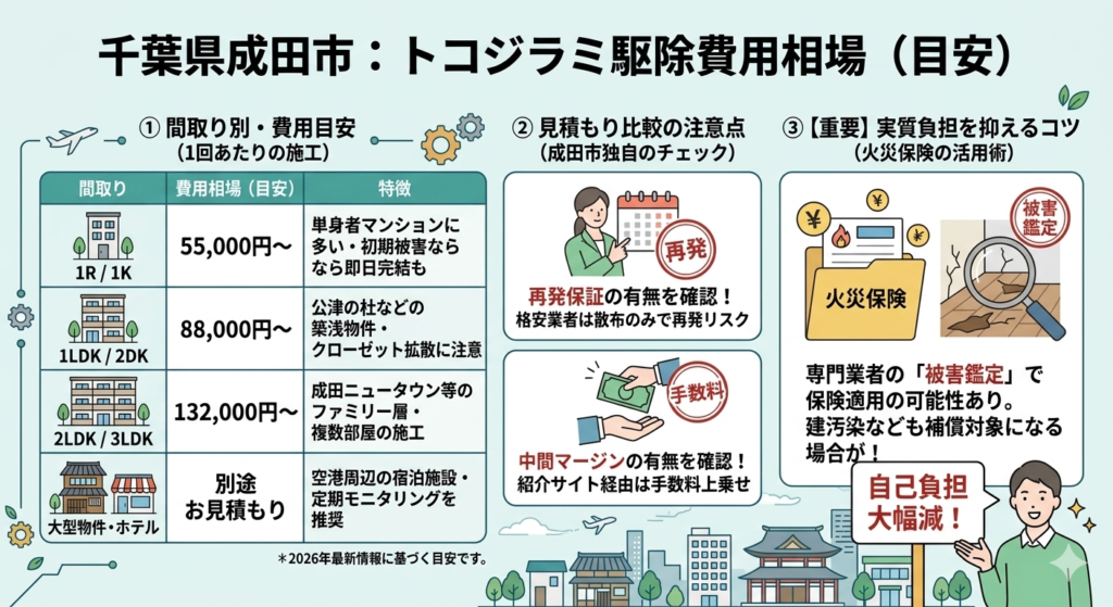 千葉県成田市のトコジラミ駆除費用相場