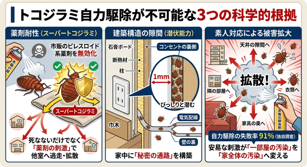 トコジラミの自力駆除が絶対不可能な3つの科学的根拠