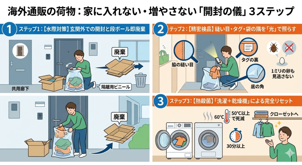 【駆除のプロが伝授】トコジラミを家に入れない・増やさない開封3ステップ