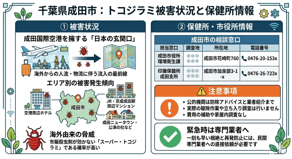 千葉県成田市のトコジラミの被害状況と保健所の情報