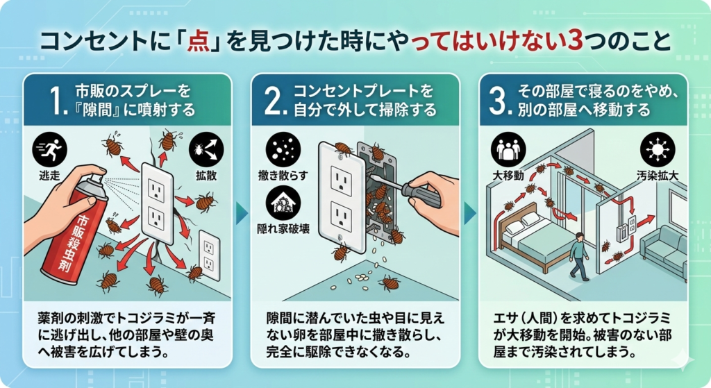 トコジラミ　やってはいけない　コンセント　市販殺虫剤　別の部屋で寝る　血糞