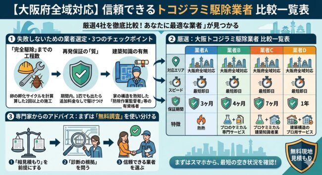 大阪府全域対応!信頼できるトコジラミ駆除業者比較表