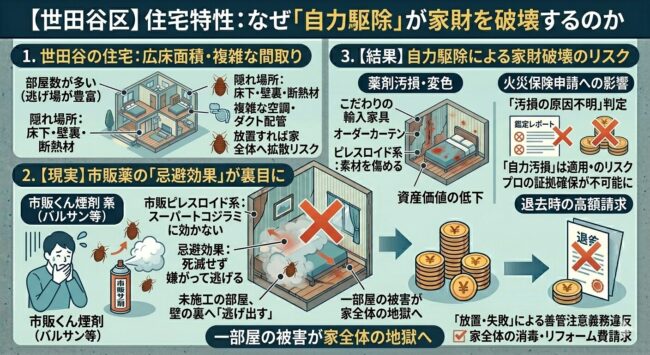 世田谷区の住宅特性:なぜ自力駆除が家財を破壊するのか