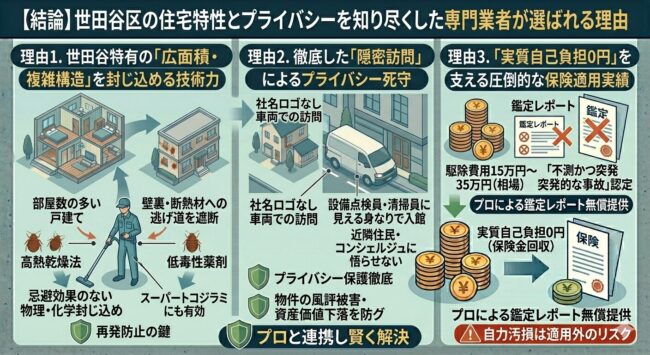 結論:世田谷区の住環境を知り尽くした駆除ザウルスが選ばれる理由