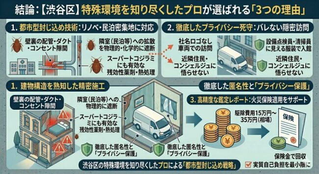 結論:渋谷区の特殊環境を知り尽くした駆除ザウルスが選ばれる3つの理由