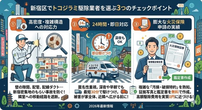 新宿区でトコジラミ駆除業者を選ぶ3つのチェックポイント