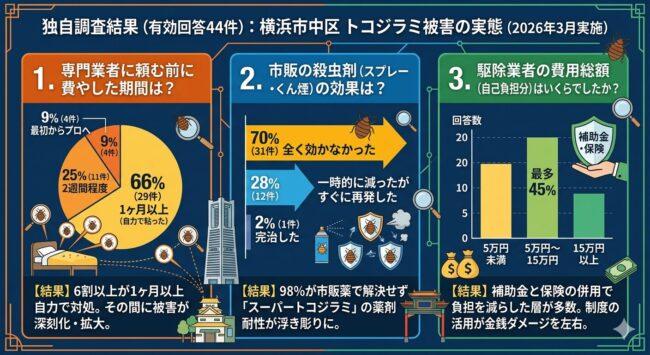 独自調査結果（有効回答44件）：横浜市中区の被害実態