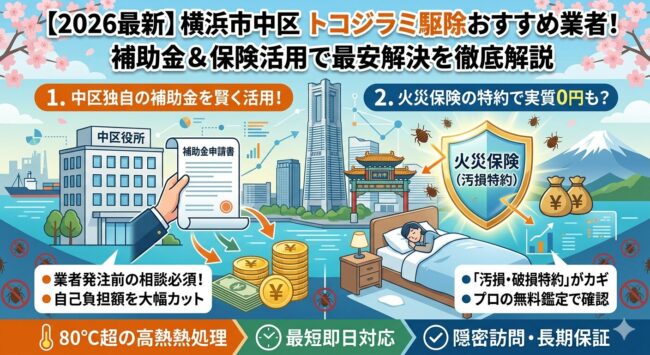 【2026最新】横浜市中区のトコジラミ駆除おすすめ業者！補助金活用で安くスーパートコジラミを根絶する費用相場と選び方