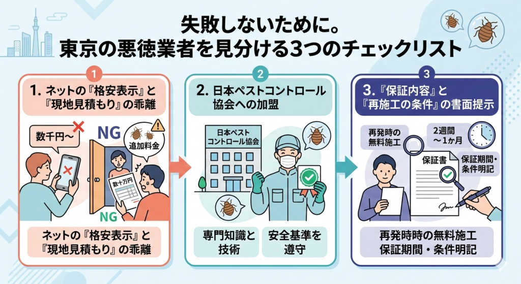 東京 悪徳業者 見分け チェックリスト 格安表示 日本ペストコントロール協会 保証
