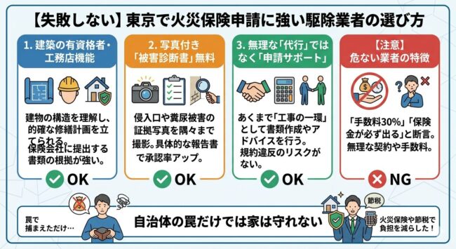 失敗しない！東京で火災保険申請に強い駆除業者の選び方