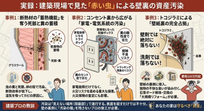 実録：建築現場で見た赤い虫による壁裏の資産汚染