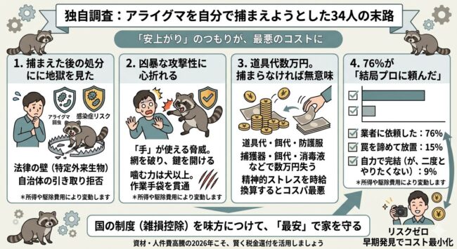 独自調査:アライグマを自分で捕まえようとした34人の結果グラフ