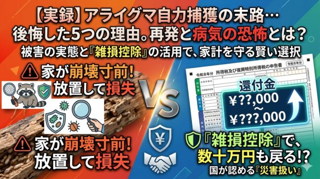 【実録】アライグマ自力捕獲の末路…後悔した5つの理由。再発と病気の恐怖とは?