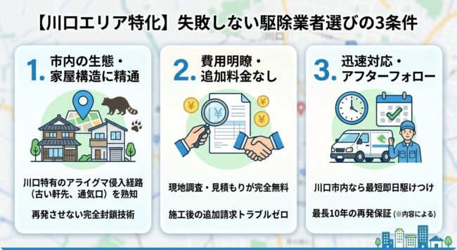 【川口エリア特化】失敗しない駆除業者選びの3条件