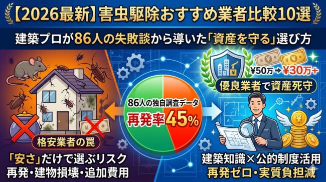 【2026年最新】害虫駆除おすすめ業者比較10選｜建築プロが86人の失敗談から導いた「資産を守る」優良業者の選び方