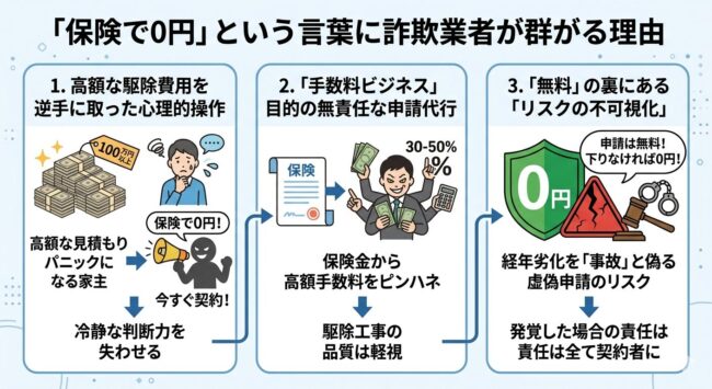 害獣駆除の火災保険申請で詐欺業者が群がる3つの理由・図解