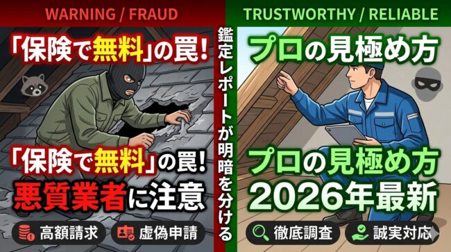 「保険で無料」を悪用する害獣駆除の詐欺業者に注意！2026年最新の悪質手口と「信頼できる診断員」の決定的な見極め方