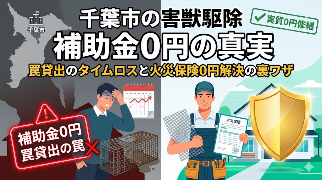 【大工プロが暴露】千葉市の害獣駆除補助金は0円！罠貸出のタイムロスと火災保険0円解決の裏ワザ