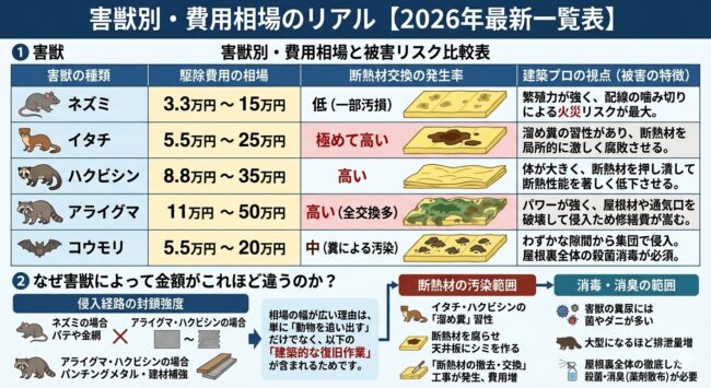 害獣別・費用相場のリアル【2026年最新一覧表】