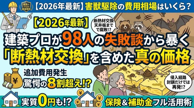 【修正用】【2026年最新】害獣駆除の費用相場はいくら？建築プロが98人の失敗談から暴く「断熱材交換」を含めた真の価格