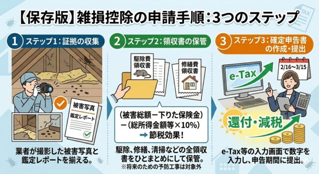 【保存版】雑損控除の申請手順:3つのステップ