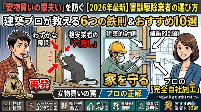 【2026年最新】害獣駆除業者の選び方決定版｜建築プロが教える「安物買いの家失い」を防ぐ6つの鉄則とおすすめ10選