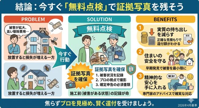 結論:今すぐ無料点検で証拠写真を残そう