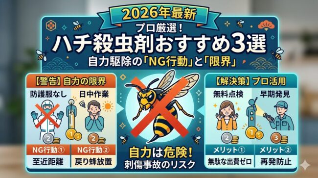 【2026】プロが選ぶハチ殺虫剤おすすめ3選！自力駆除で「絶対やってはいけない」NG行動と限界