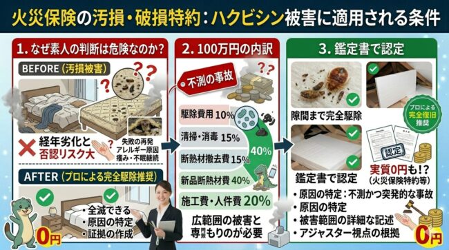 火災保険の鑑定レポートと承認スタンプのイメージ