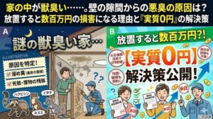 家の中が獣臭い…。壁の隙間からの悪臭の原因は？放置すると数百万円の損害になる理由と「実質0円」の解決策