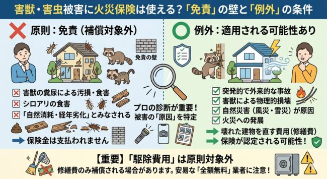 害獣・害虫被害に火災保険は使える？免責の壁と例外の条件